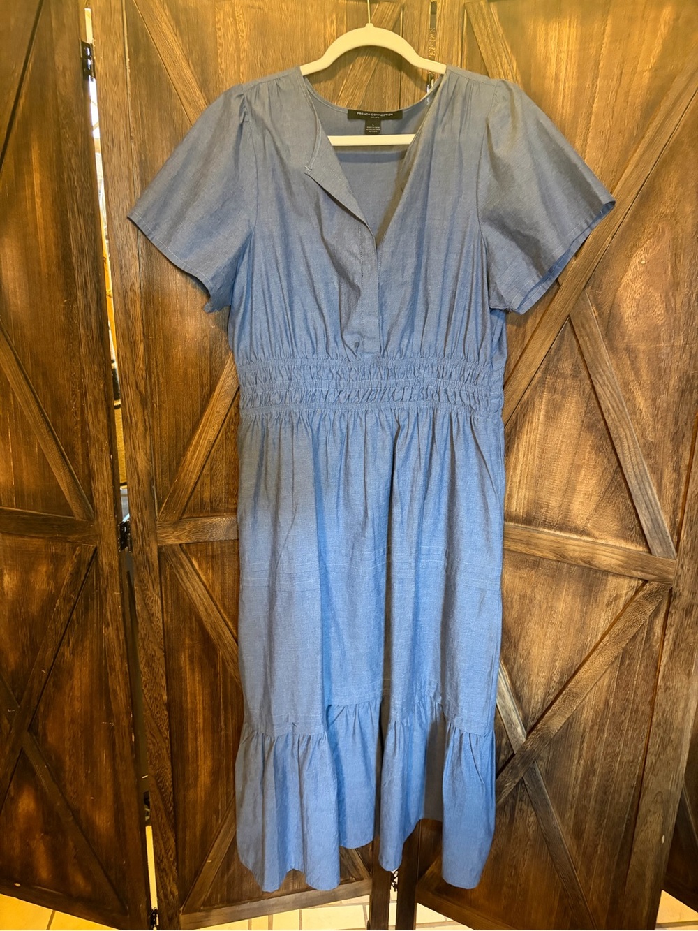 Light Blue Smocked Waist Midi Dress - Unknown Brand